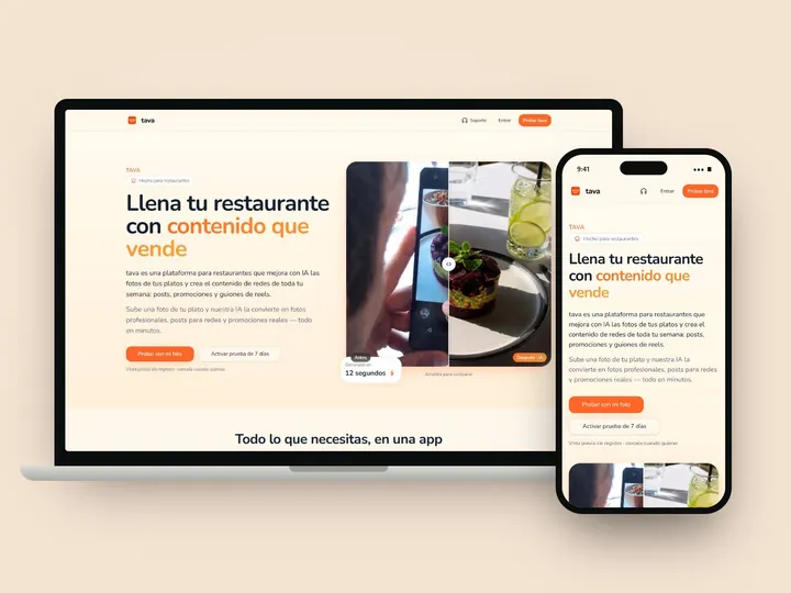 Web de tava en portátil y móvil